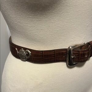 Talbot Brown Leather Belt Metal teapot accents made in USA size Medium